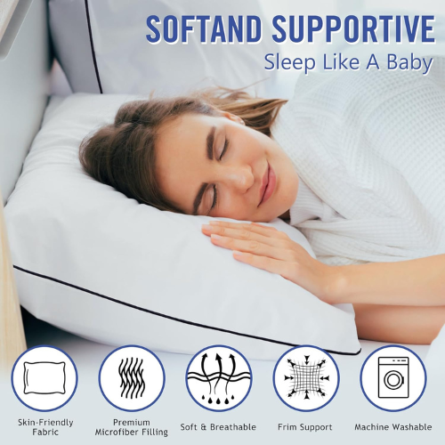 Cooling Hotel Collection Bed Pillows Set of 2 – Soft Microfiber Pillows for All Sleepers