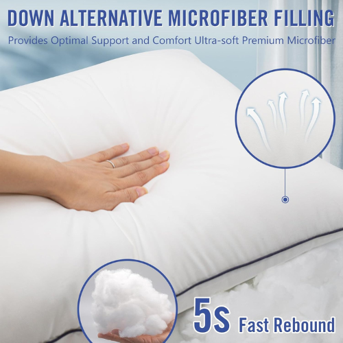 Cooling Hotel Collection Bed Pillows Set of 2 – Soft Microfiber Pillows for All Sleepers